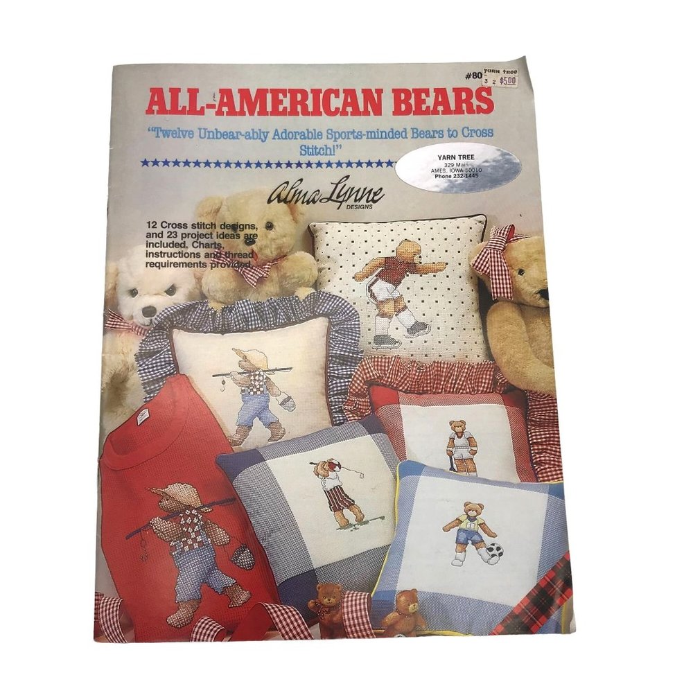 Vintage Cross Stitch Patterns, All American Bears Sports Minded, Alma Lynne 8013
